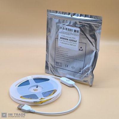 Світлодіодна стрічка IP20 W504-320led  5V/4м./8мм.  (тепло-біле світло)  + сенсорний датчик