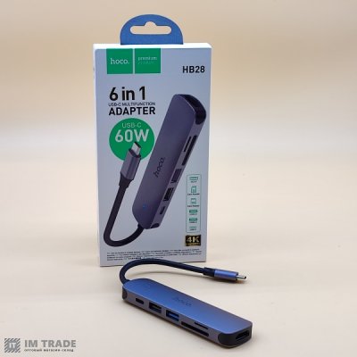 HUB Hoco HB28 Type-C (HDTV+USB3.0+USB2.0+SD+TF+PD) Metal Gray
