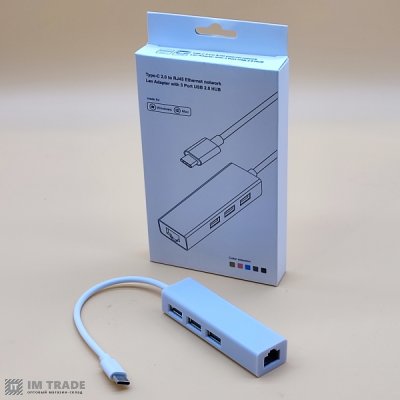 HUB Type-C на 3 USB + RJ45 сетевая карта