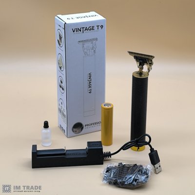 Триммер акумуляторний для стрижки з 4-а насадками, VINTAGE T9 + АКБ18650