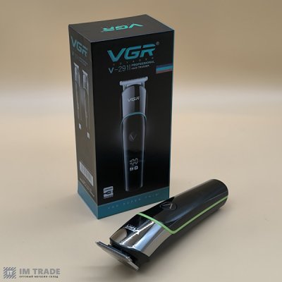 Триммер акумуляторний для бороди VGR V-291 зелений LCD + 4 насадки