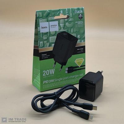 СЗУ Hoco CS82A Excellent  PD20W digital display(EU) (кабель C to iP) чорний