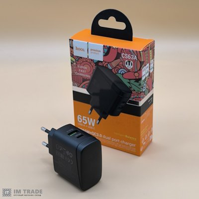 СЗУ Hoco CS63A PD 65W + QC3.0 (1Type-C/1USB) чорний