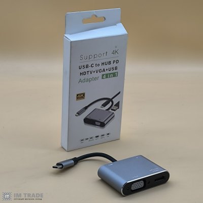 HUB Type-C > PD HDTV+VGA+USB Adapter (4-в-1)