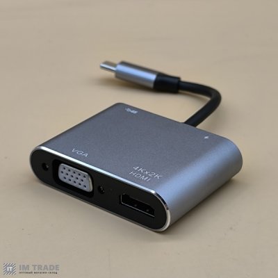 HUB Type-C > PD HDTV+VGA+USB Adapter (4-в-1)