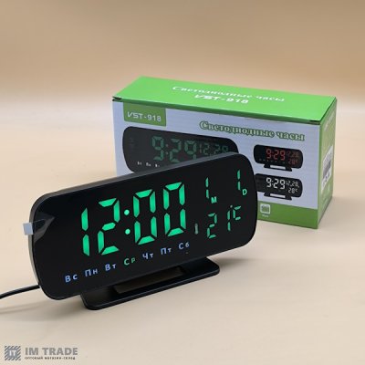 Годинник VST-918-4  ЗЕЛЕНІ цифри. +температура,календар (USB)