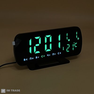 Годинник VST-918-4  ЗЕЛЕНІ цифри. +температура,календар (USB)