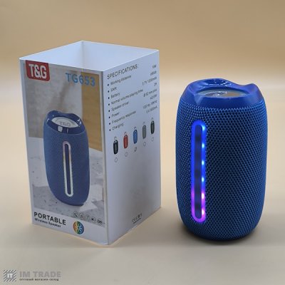 Портативна колонка Bluetooth TG653 з RGB, speakerphone, СИНЯ