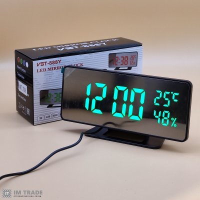 Годинник VST-888Y-4  ЗЕЛЕНІ цифри +температура, гігрометр (USB)