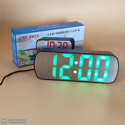 Годинник VST-895Y-4 ЗЕЛЕНІІ цифри +температура (USB)