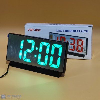 Годинник VST-897-4  ЗЕЛЕНІ цифри +температура (USB)