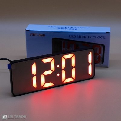 Годинник VST-898-1 ЧЕРВОНІ цифри +температура (USB) + від батареек