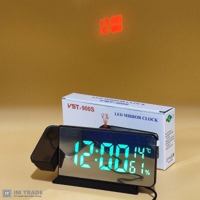 Годинник VST-900S-4 ЗЕЛЕНІ цифри +температура, вологістю та датою (USB) з ПРОЕКЦІЄЮ