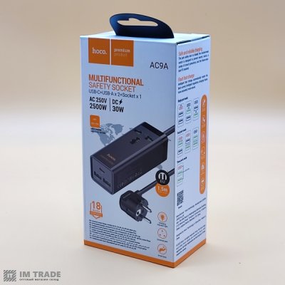 Мережевий фільтр HOCO AC9A Talent PD30W Black
