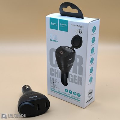 АЗУ авто Hoco Z34 3,1А (2 USB) black цифр. диспл розгалужувач