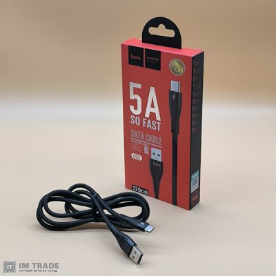 Кабель USB / TYPE-C  1м Hoco U53 "Flash" 5A  (ткань) 1,2м black