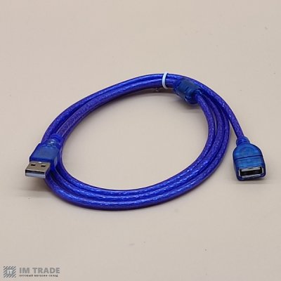 Подовжувач USB 1.5 m 2 фільтра, прозорий синій