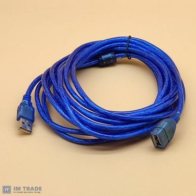 Подовжувач USB 5,0 m 2 фільтра, прозорий синій