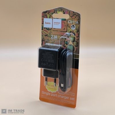 СЗУ Hoco CS11A Ocean 2in1(adap+cable) (1USB) +Type-C чорний