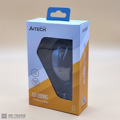 Миша A4Tech G3-280NS Glossy Grey, USB V-TRACK, безшумна, 1200 dpi