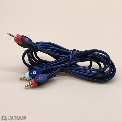Аудіо-кабель AUX 3.5 мм на 2RCA Gold HQ 2,4м  