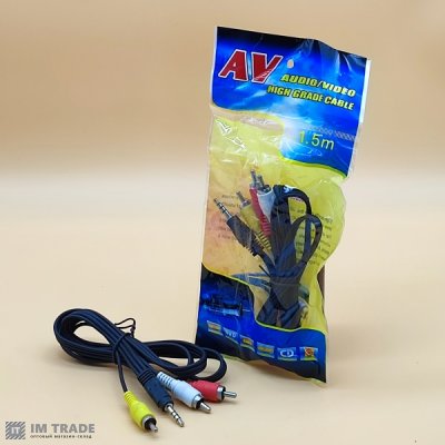 Аудіо-відео кабель AUX 3.5 мм на 3RCA (18 мм) SAN XUN 1,5 м