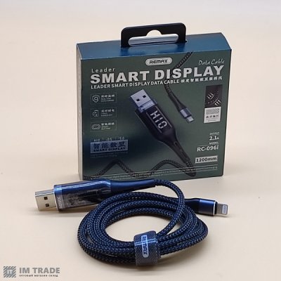 кабель Iphone 5G 1м Remax RC-096 c LCD OR (ткань)
