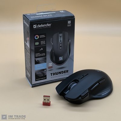 Миша бездротова Ігрова вб.АКУМ Defender Thunder GM-213 RGB (1600dpi) чорна 8-кн.