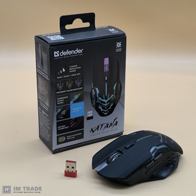 Миша бездротова Ігрова вб.АКУМ Defender Katana GM-511 RGB (3200dpi) чорна 6-кн.