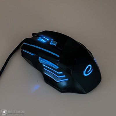 Миша ігрова Esperanza MX201 "Wolf", Black/Blue, USB, оптична, 800-2400 dpi, 7 кнопок, синє підсвічув