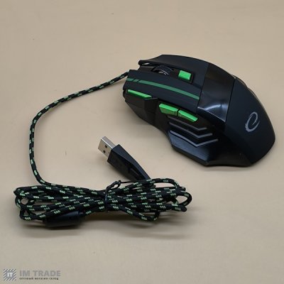 Миша ігрова Esperanza MX201 "Wolf", Black/Green, USB, оптична, 800-2400 dpi, 7 кнопок, зелене підсві