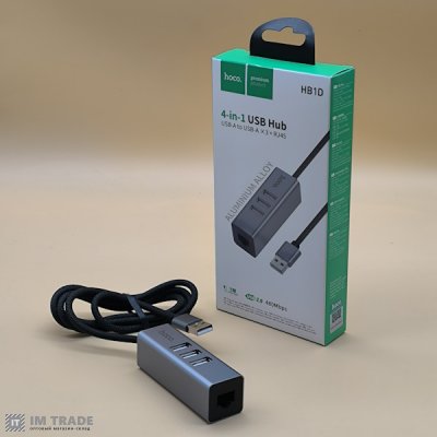 HUB Hoco HB1D USB > 3USB (3USB2.0+RJ45) сірий