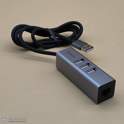 HUB Hoco HB1D USB > 3USB (3USB2.0+RJ45) сірий