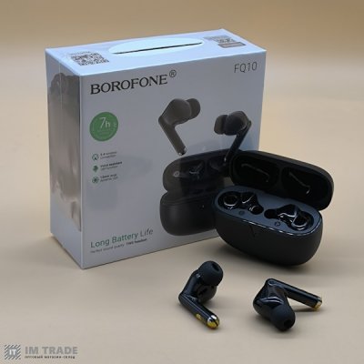 Bluetooth гарнитура BOROFONE FQ10 чорні, вакуумні, сенсорні з кейсом