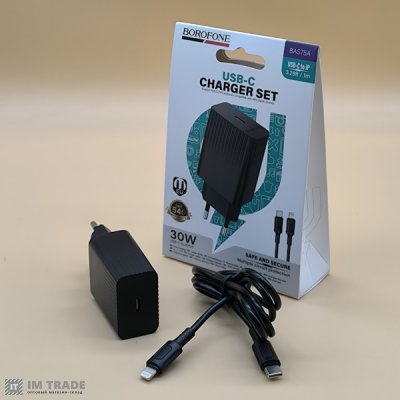 СЗУ BOROFONE BA75A Powerful dual port PD30W+QC3.0 charger з кабелем(C to iP)