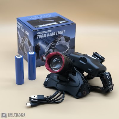 Ліхтар налоб акум W688A-TG (PM10-TG) zoom TypeC, 2х18650 3реж