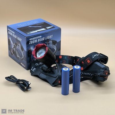 Ліхтар налоб акум W689A-TG (PM10-TG) zoom TypeC, 2х18650 3реж