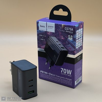 СЗУ Hoco CS75A PD 70W + QC3.0 (2Type-C/1USB) чорний