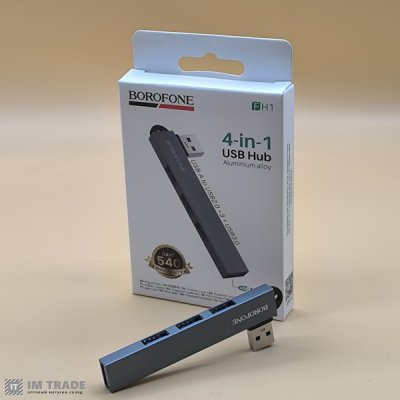 HUB Borofone FH1 USB 4USB (1USB3.0+3USB2.0) сірий