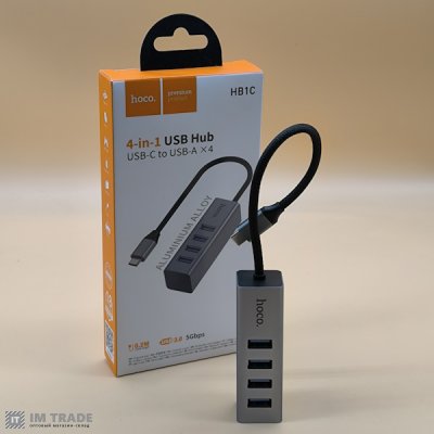 HUB Hoco HB1C Type-C > 4USB (4USB3.0) сірий