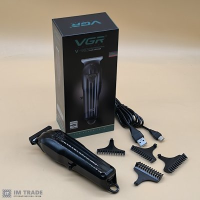 Триммер акумуляторний для стрижки з 4-а насадками VGR V-982, индикатор заряда