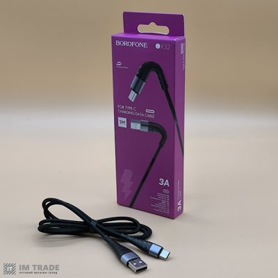 Кабель USB / TYPE-C  1м BOROFONE BX32 2.4 A, nylon, aluminum+TPE connectors, Black