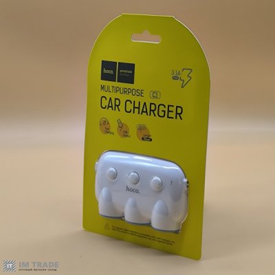 АЗУ авто Hoco C1 3-в-1 (3 гнезда + 2USB) 3.1A /15.5W /0.55м