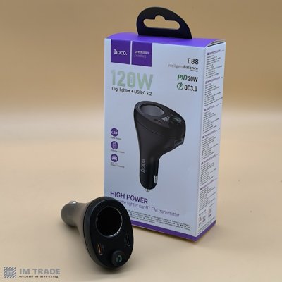 FModulator Hoco E88 + bluetooth QC 3.0 + PD35W  (2USB/1Type-C/1 гніздо прикурювача)