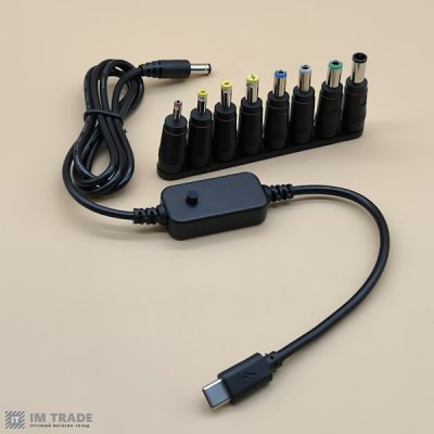 Кабель живлення Модема,Планшет,Ноутбук  OLA TC-DC60W+adp  TypeC > DC(5/9/12/15/20V 60W) +8перех.LCD