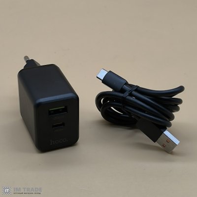 СЗУ Hoco C157A Gan PD 30W + OC3.0 (1Type-C/1USB) + каб Type-C чорний