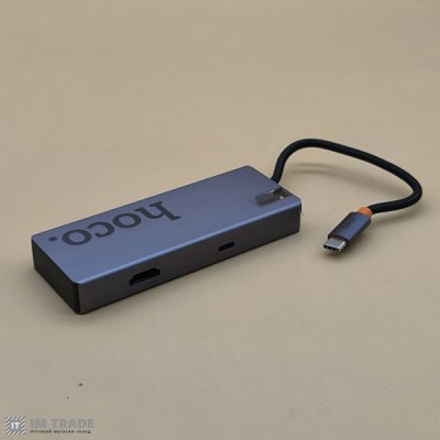 HUB Type-C Hoco HB50 5в1  HDTV+PD+3USB3.0 сірий