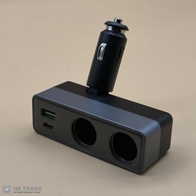 АЗУ авто Hoco Z65B PD 48W + QC3.0 (2 гнізда прикурювача/1USB/1Type-C) сірий