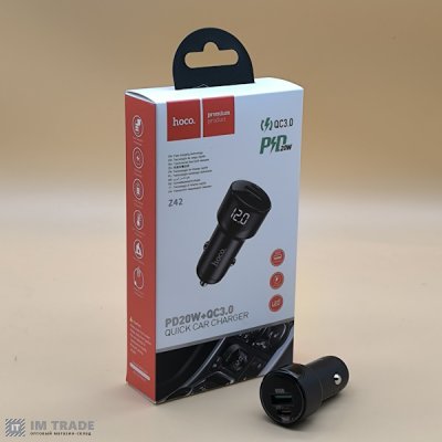 АЗУ авто Hoco Z42 display PD20W+QC3.0 car charger Black