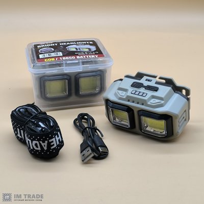 Ліхтар налоб вбуд.акум пласт HX-816 (COB) біле+черв. світло +TypeC  4реж
